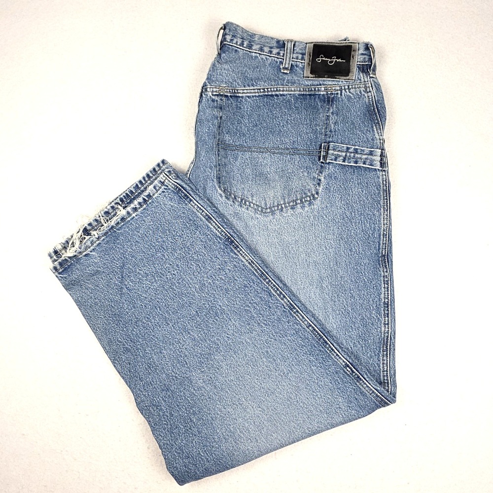 Sean John Mens Jeans 40x32 Blue Baggy Retro Hip-Hop Distressed Denim Hammer Loop
